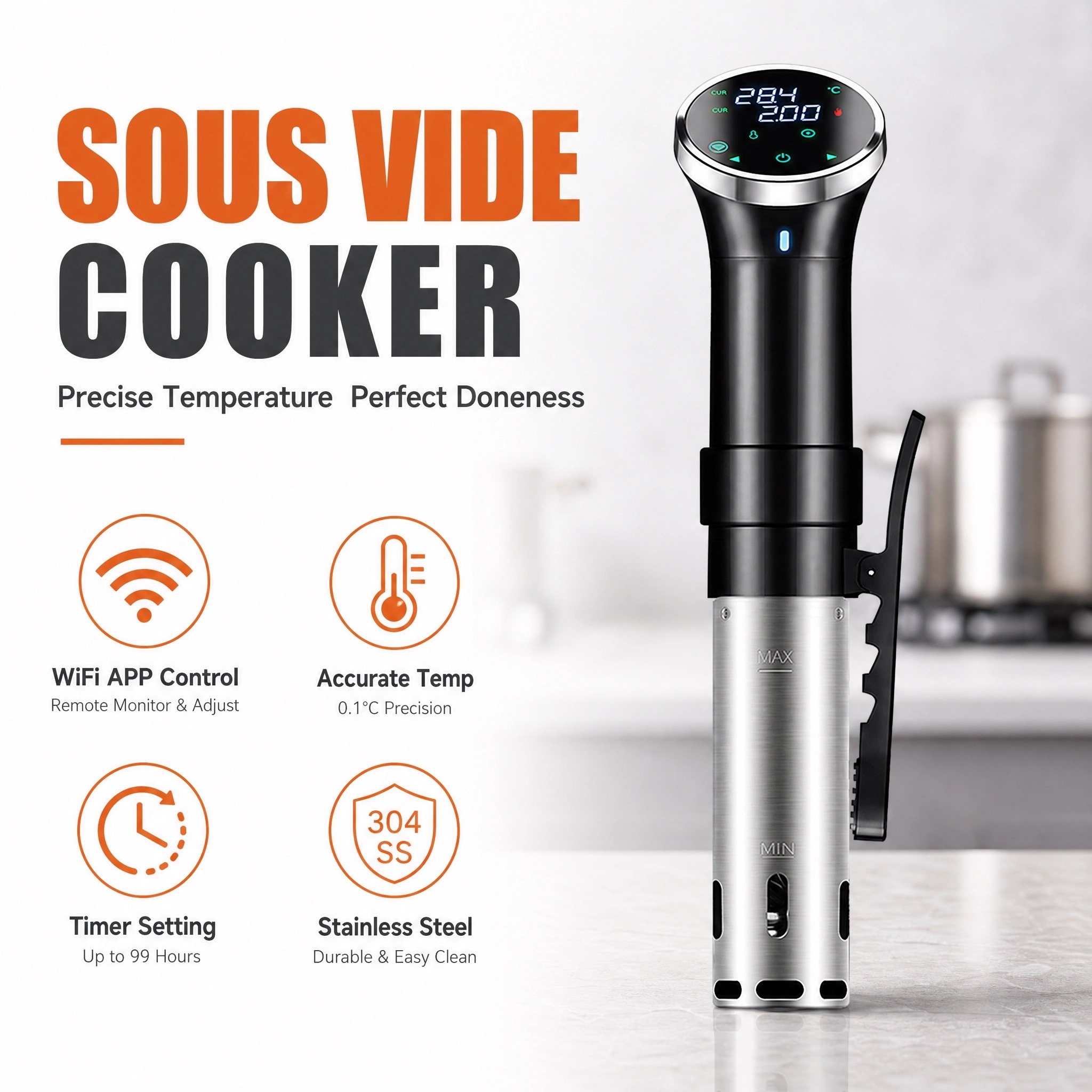 Digital Sous Vide Precision Cooker - Cocina Sous Vide Digital con WiFi,